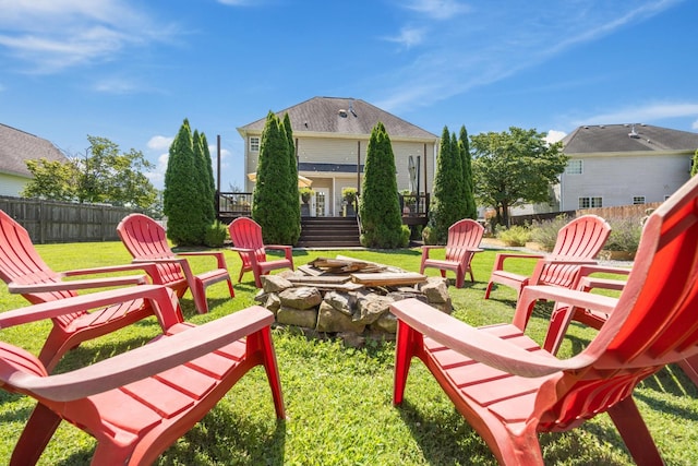 7767 Lynnle Way, Hixson, TN 37343 - fenced backyard with a fire pit and a deck
