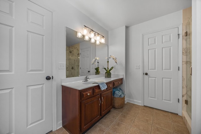 7767 Lynnle Way, Hixson, TN 37343 - full bathroom with vanity, a marble finish shower, and tile patterned floors
