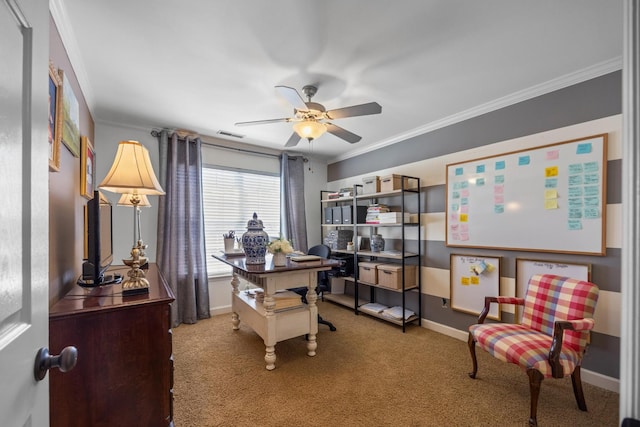 7767 Lynnle Way, Hixson, TN 37343 - carpeted home office with crown molding and a ceiling fan