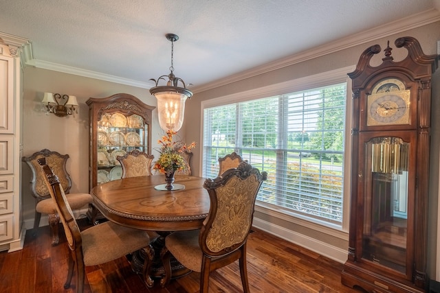 130 Fairway Cir, Loretto, TN 38469 - dining area with dark wood-style floors, crown molding, and a chandelier