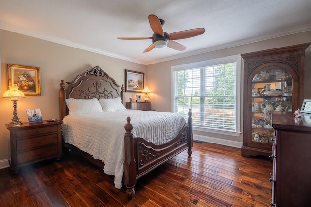 130 Fairway Cir, Loretto, TN 38469 - bedroom with ornamental molding, dark wood-style floors, and ceiling fan