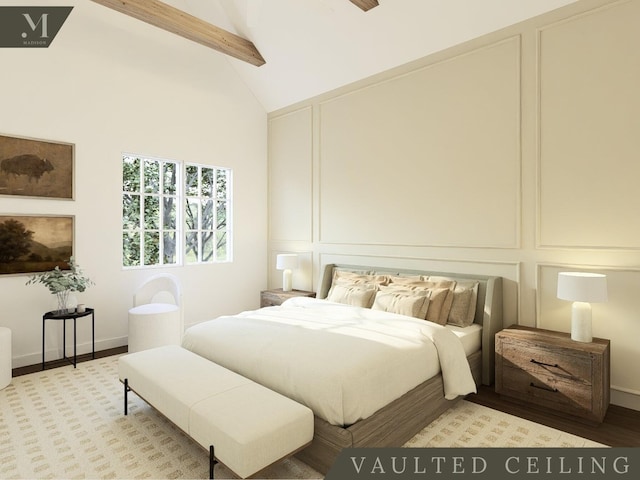 1584 Madison St, Chattanooga, TN 37408 - bedroom featuring beam ceiling, high vaulted ceiling, and a decorative wall