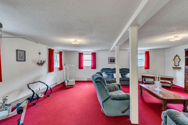 5007 Olivia Dr, Antioch, TN 37013 - carpeted living area featuring a textured ceiling, plenty of natural light, and baseboard heating
