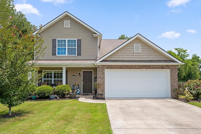 15252 Foamflower Ln, Sale Creek, TN 37373 - traditional-style house with concrete driveway, a front lawn, an attached garage, and brick siding