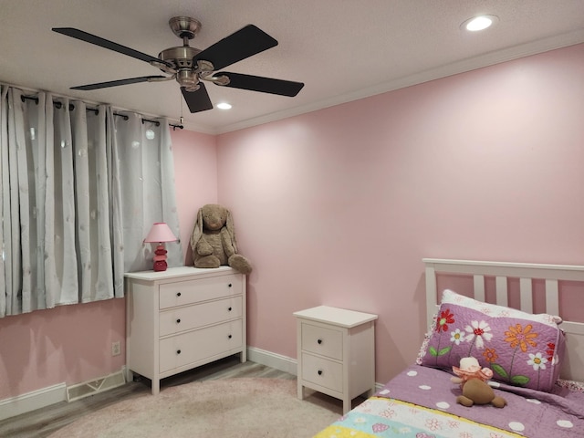 119 Horn Ave, Loretto, TN 38469 - bedroom with recessed lighting, ornamental molding, and ceiling fan