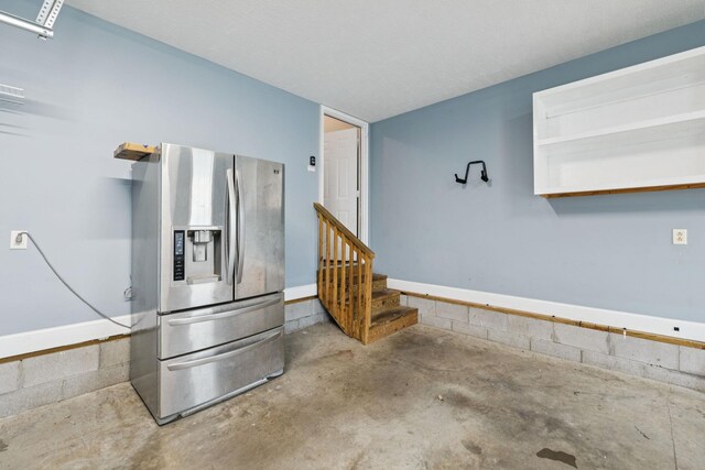 1704 Satterfield Ct, Murfreesboro, TN 37128 - kitchen with stainless steel refrigerator with ice dispenser, concrete flooring, and open shelves