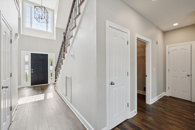 1704 Satterfield Ct, Murfreesboro, TN 37128 - entryway with stairs, dark wood-type flooring, and recessed lighting