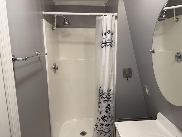 236 N Carolina Ave, Sewanee, TN 37375 - full bathroom featuring a shower with curtain, vanity, and ornamental molding