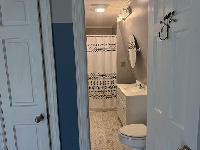 236 N Carolina Ave, Sewanee, TN 37375 - bathroom with ornamental molding, vanity, and curtained shower