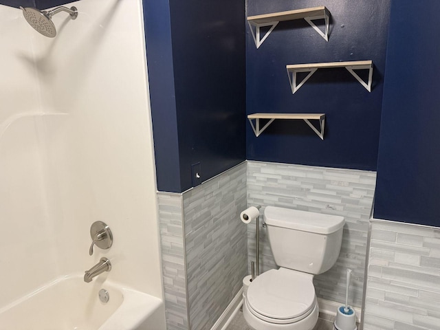 236 N Carolina Ave, Sewanee, TN 37375 - bathroom with tile walls,  shower combination, and a wainscoted wall