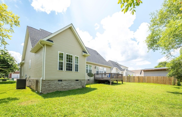 6853 Manassas Gap Ln, Hixson, TN 37343 - back of property with crawl space, a deck, and roof with shingles