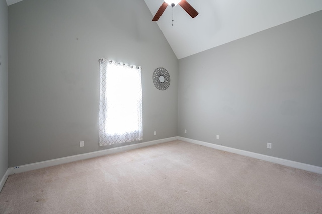 6853 Manassas Gap Ln, Hixson, TN 37343 - spare room with ceiling fan, light colored carpet, and high vaulted ceiling