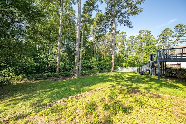 270 Autumn Trl, Ringgold, GA 30736 - view of grassy yard with stairs and a wooden deck