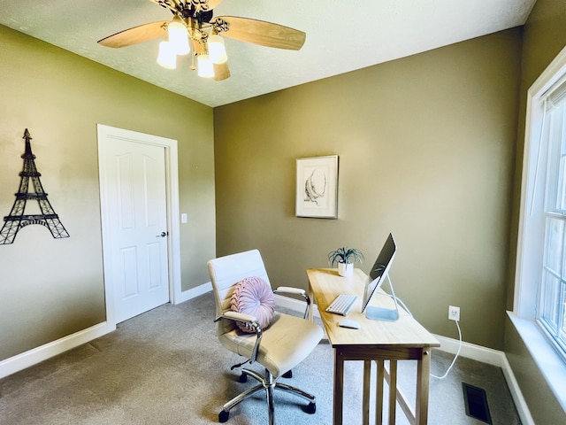 2714 Maylon Dr, Murfreesboro, TN 37128 - carpeted home office featuring baseboards and ceiling fan