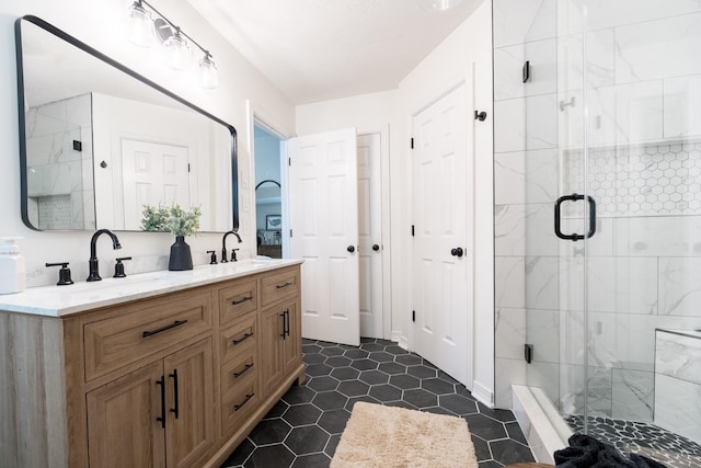 108 Larry Joe Pl, Portland, TN 37148 - bathroom with double vanity, a stall shower, and tile patterned flooring