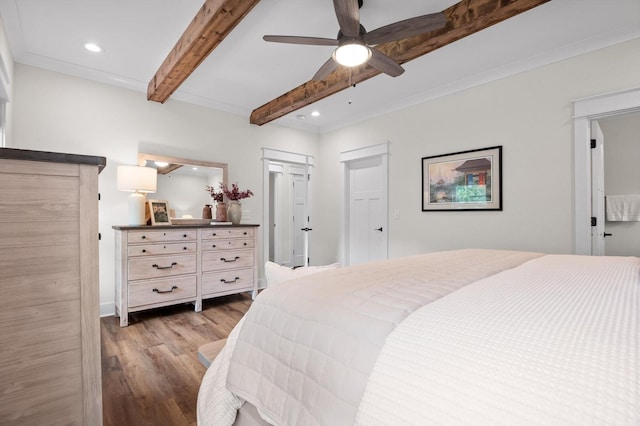 3767 Lee Pike, Soddy Daisy, TN 37379 - bedroom with wood finished floors, beamed ceiling, recessed lighting, and ceiling fan