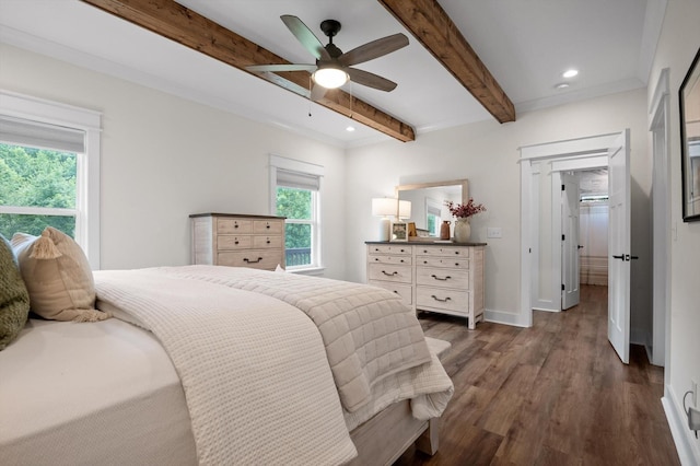 3767 Lee Pike, Soddy Daisy, TN 37379 - bedroom featuring beam ceiling, dark wood finished floors, recessed lighting, and ceiling fan