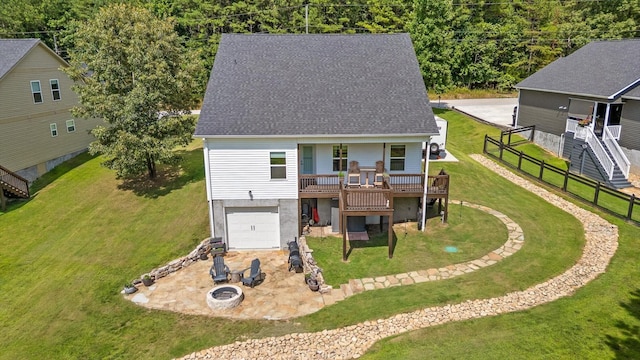 3767 Lee Pike, Soddy Daisy, TN 37379 - rear view of house featuring a garage, a deck, a shingled roof, and stairway
