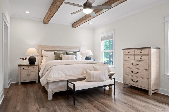 3767 Lee Pike, Soddy Daisy, TN 37379 - bedroom with wood finished floors, beamed ceiling, recessed lighting, and ceiling fan