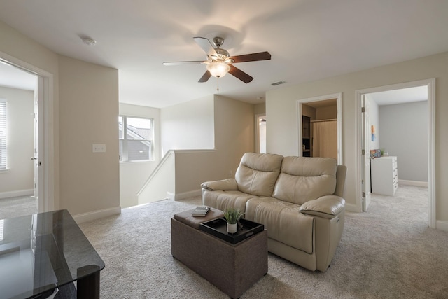 222 Fowler Cir, Franklin, TN 37064 - living area with light carpet and a ceiling fan