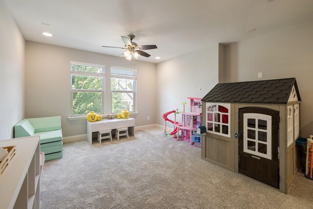 222 Fowler Cir, Franklin, TN 37064 - recreation room featuring ceiling fan, carpet flooring, and recessed lighting