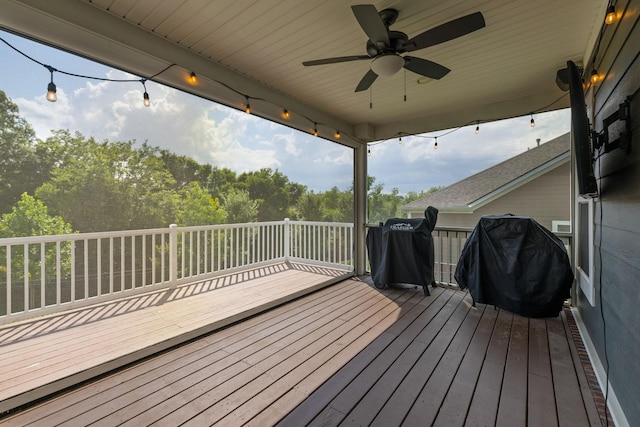 222 Fowler Cir, Franklin, TN 37064 - wooden deck with a ceiling fan and grilling area