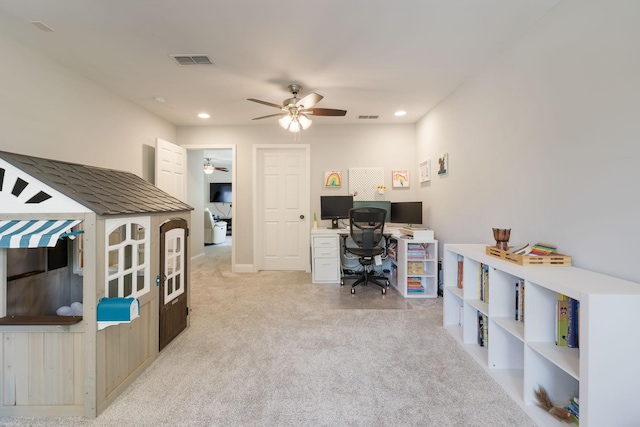 222 Fowler Cir, Franklin, TN 37064 - office featuring a ceiling fan, light carpet, and recessed lighting