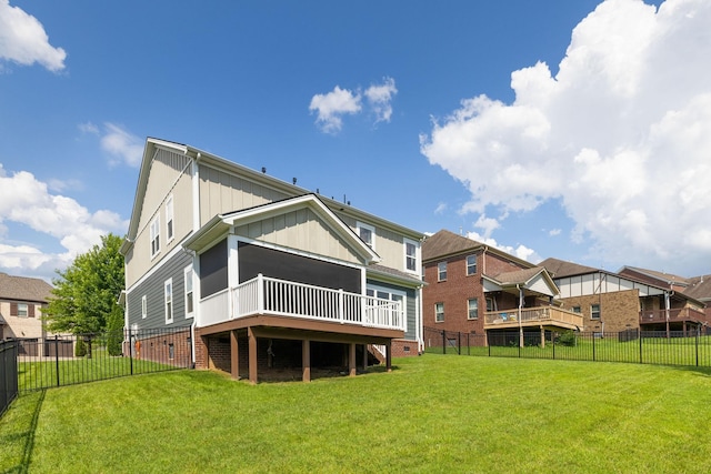 222 Fowler Cir, Franklin, TN 37064 - back of house featuring board and batten siding, a fenced backyard, and a sunroom