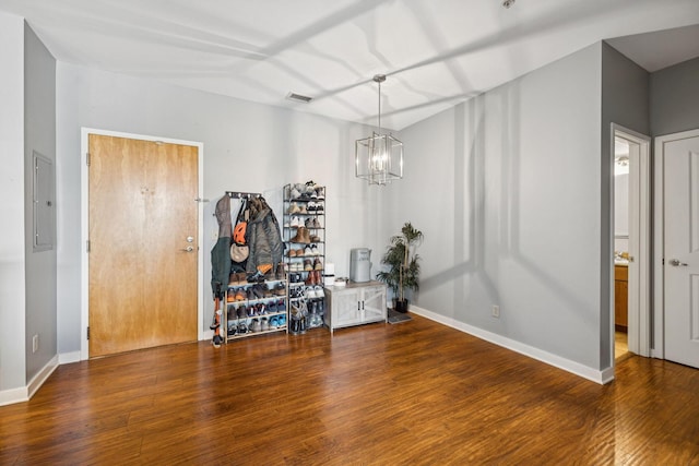 863 Flynn St Unit 302, Chattanooga, TN 37403 - entryway with wood finished floors, electric panel, and a chandelier