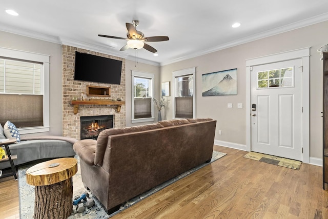4252 Inlet Loop, Chattanooga, TN 37416 - living area with a fireplace, light wood-style flooring, ceiling fan, ornamental molding, and recessed lighting
