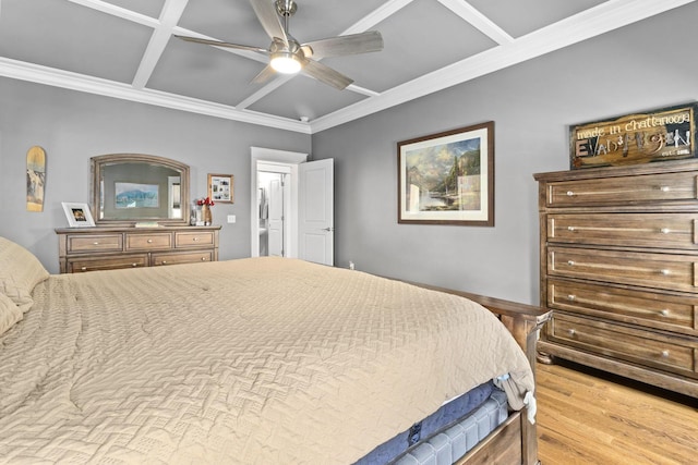 4252 Inlet Loop, Chattanooga, TN 37416 - bedroom featuring coffered ceiling, wood finished floors, ornamental molding, and a ceiling fan