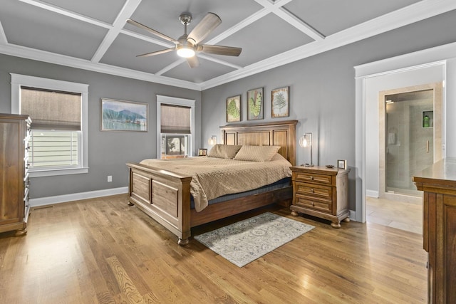 4252 Inlet Loop, Chattanooga, TN 37416 - bedroom featuring coffered ceiling, multiple windows, light wood-style floors, crown molding, and ceiling fan