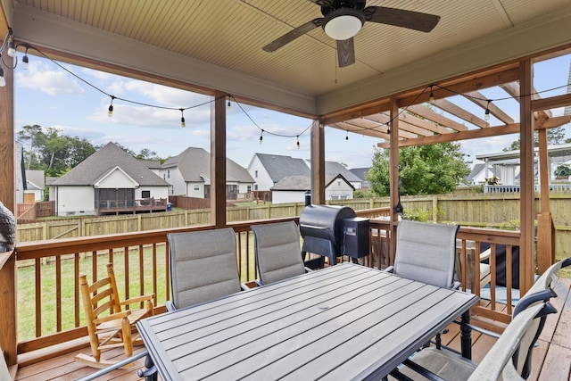 4252 Inlet Loop, Chattanooga, TN 37416 - deck featuring outdoor dining space, a residential view, ceiling fan, and a fenced backyard