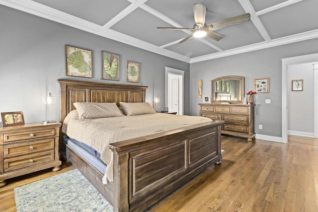4252 Inlet Loop, Chattanooga, TN 37416 - bedroom featuring coffered ceiling, wood finished floors, crown molding, and ceiling fan