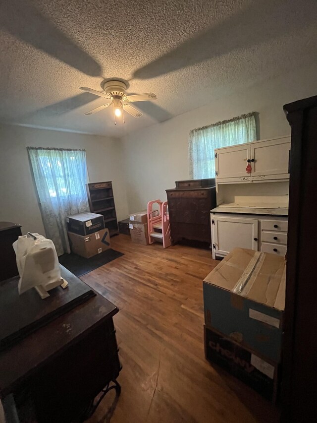 1465 Old Farmington Rd, Lewisburg, TN 37091 - living room with a textured ceiling, dark wood-style flooring, and a ceiling fan