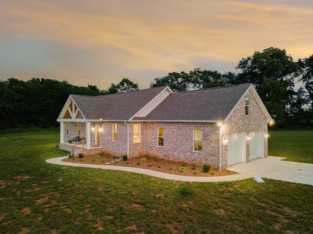 5283 Eagleville Pike, Eagleville, TN 37060 - view of front of house with a lawn, brick siding, a shingled roof, and concrete driveway
