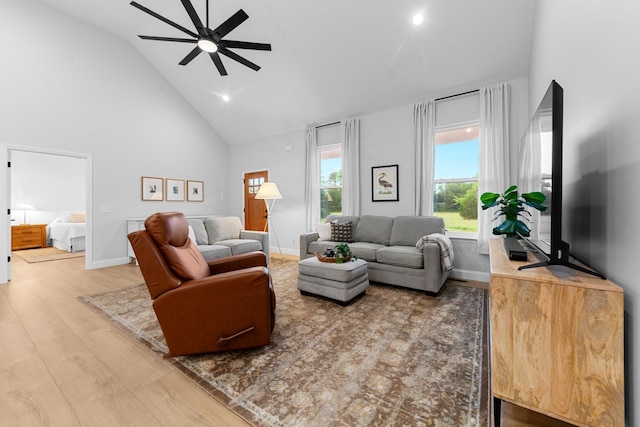 5283 Eagleville Pike, Eagleville, TN 37060 - living area with a ceiling fan, high vaulted ceiling, wood finished floors, and recessed lighting