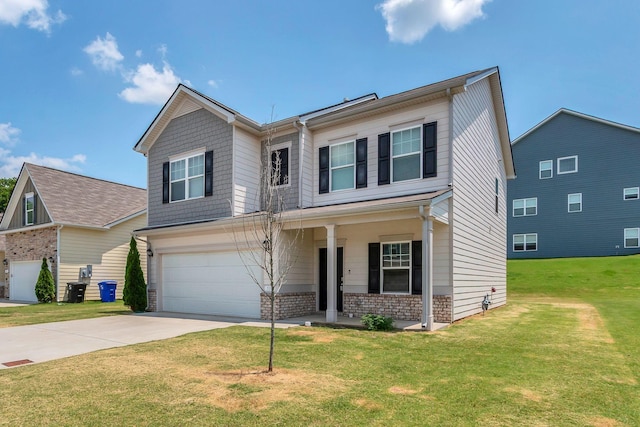 534 Morgan Meadows Way, Columbia, TN 38401 - view of front of home with covered porch, concrete driveway, a front lawn, and an attached garage
