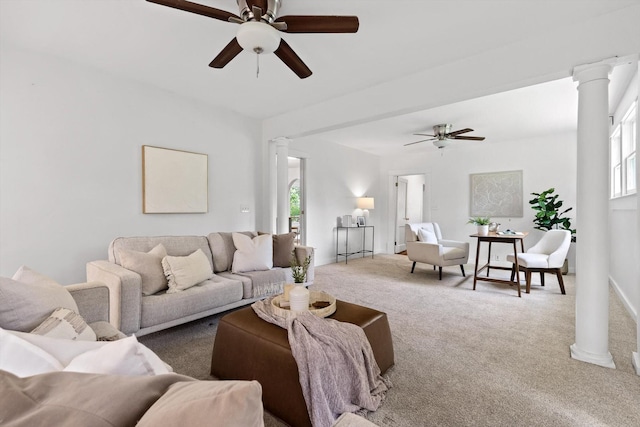 225 Hemphill Ave, Chattanooga, TN 37411 - carpeted living area with a ceiling fan and ornate columns