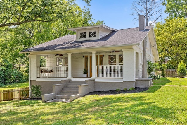 225 Hemphill Ave, Chattanooga, TN 37411 - bungalow-style home with a chimney, a porch, ceiling fan, and roof with shingles