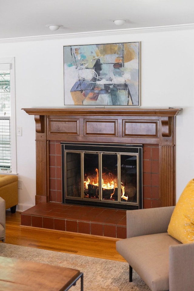 5033 Ragland Dr, Nashville, TN 37220 - detailed view of a tile fireplace, wood finished floors, and ornamental molding