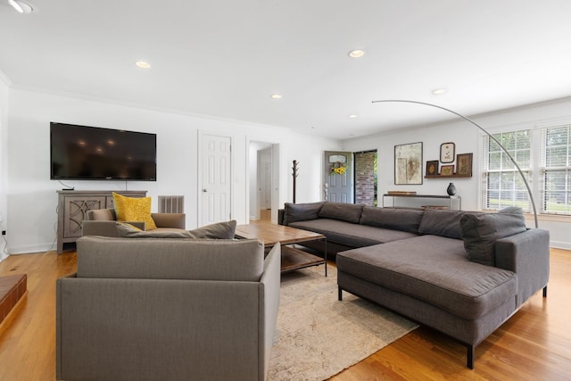 5033 Ragland Dr, Nashville, TN 37220 - living room featuring light wood-type flooring, recessed lighting, and crown molding