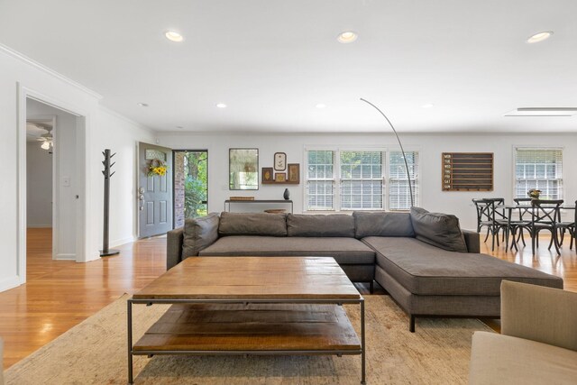 5033 Ragland Dr, Nashville, TN 37220 - living room with recessed lighting, crown molding, and light wood-style flooring