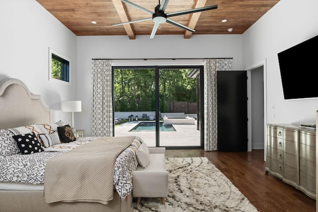 3706 Benham Ave, Nashville, TN 37215 - bedroom featuring a wooden ceiling with exposed beams, access to exterior, wood finished floors, and recessed lighting