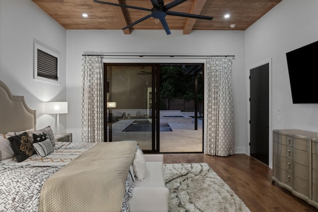 3706 Benham Ave, Nashville, TN 37215 - bedroom with a wood ceiling with exposed beams, wood finished floors, access to exterior, and recessed lighting