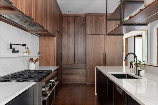 3706 Benham Ave, Nashville, TN 37215 - kitchen with double oven range, modern cabinets, dark wood finished floors, and light stone counters