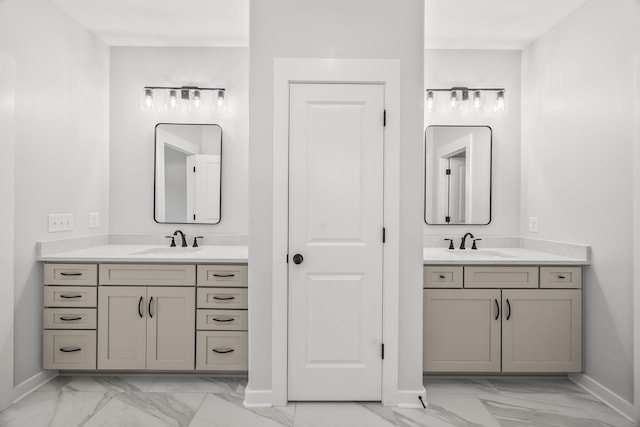 198 Creekside Dr, Lewisburg, TN 37091 - bathroom with marble look tiles and two vanities