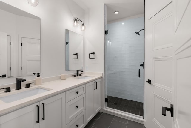 3037 Lakeshore Dr, Old Hickory, TN 37138 - full bath with a stall shower, double vanity, tile patterned floors, and recessed lighting