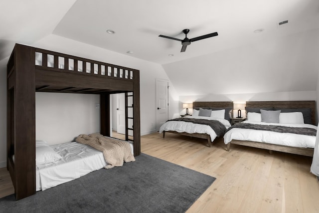 3037 Lakeshore Dr, Old Hickory, TN 37138 - bedroom featuring wood finished floors, vaulted ceiling, and a ceiling fan