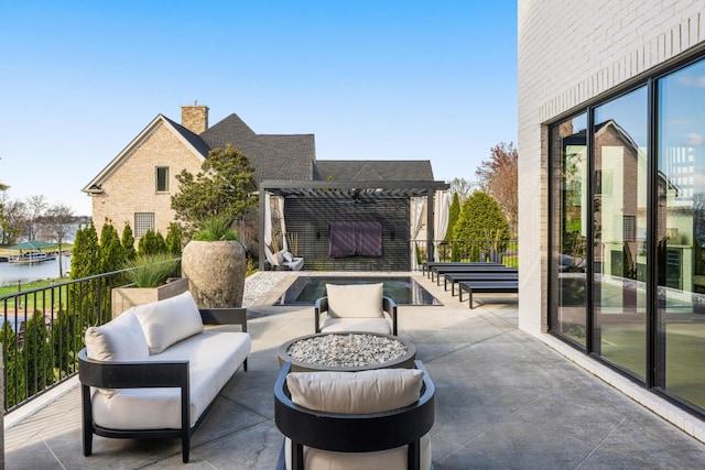 3037 Lakeshore Dr, Old Hickory, TN 37138 - view of patio with an outdoor living space with a fire pit, a pergola, and a water view